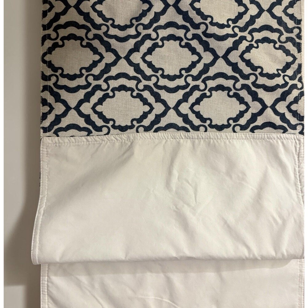 80” X 16” Navy / Cream Medallion Lattice Print Table Runner - Picture 2 of 4